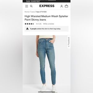 High Waisted Medium Wash Splatter Paint Skinny Jeans Size 14